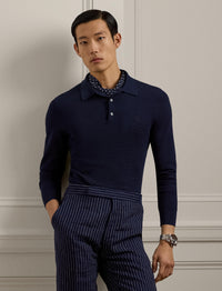 Pull texturé col polo en soie - Classic Chairman Navy