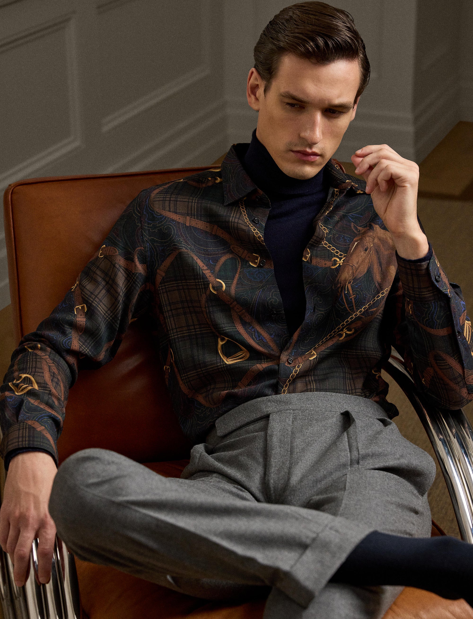Cashmere and silk blend equestrian shirt - Multicolour