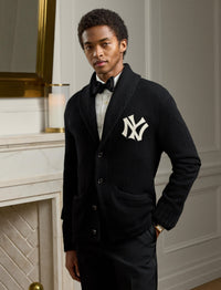 Cardigan Ralph Lauren Yankees en cachemire - Classic Black W & Cream