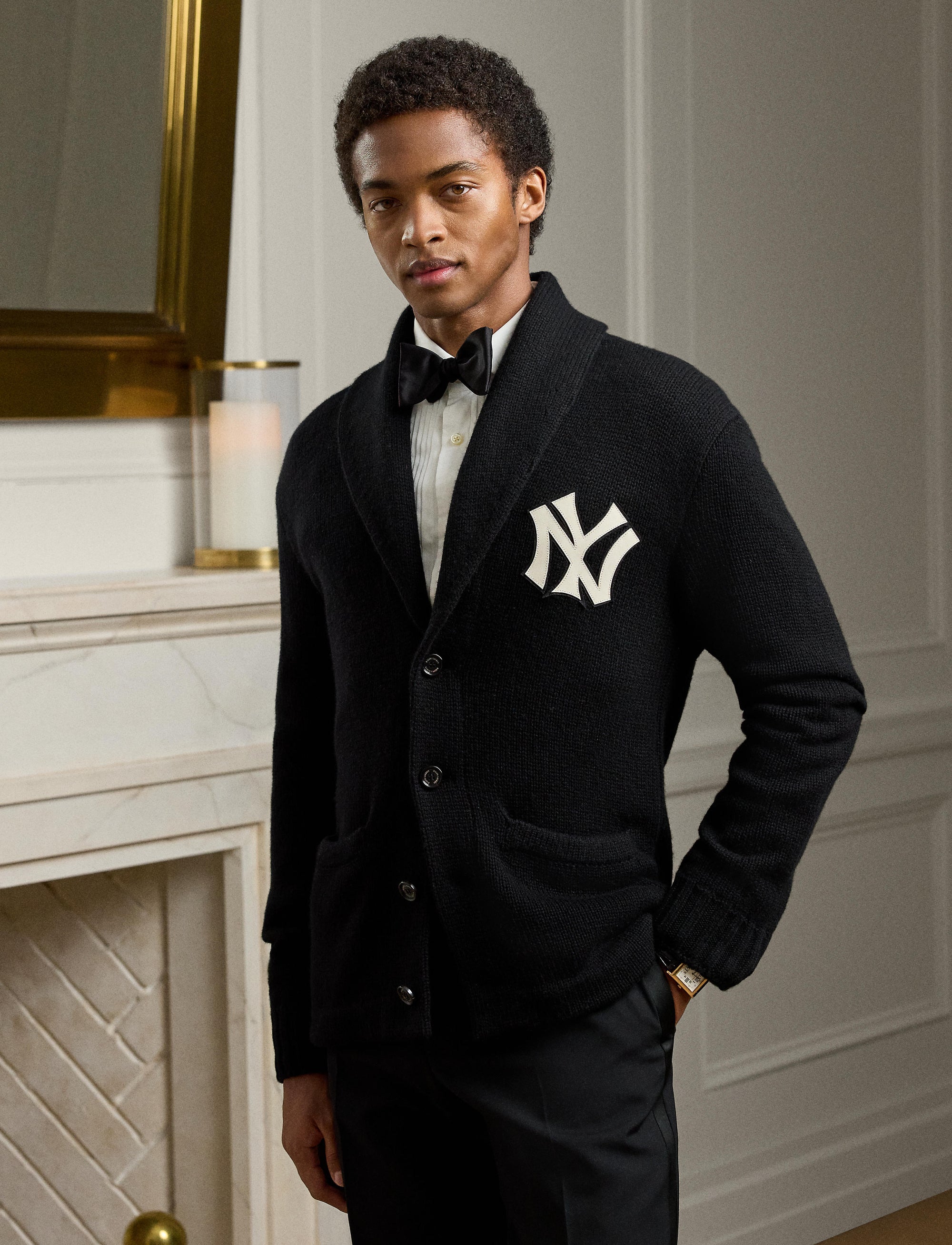 Cardigan Ralph Lauren Yankees en cachemire - Classic Black W & Cream