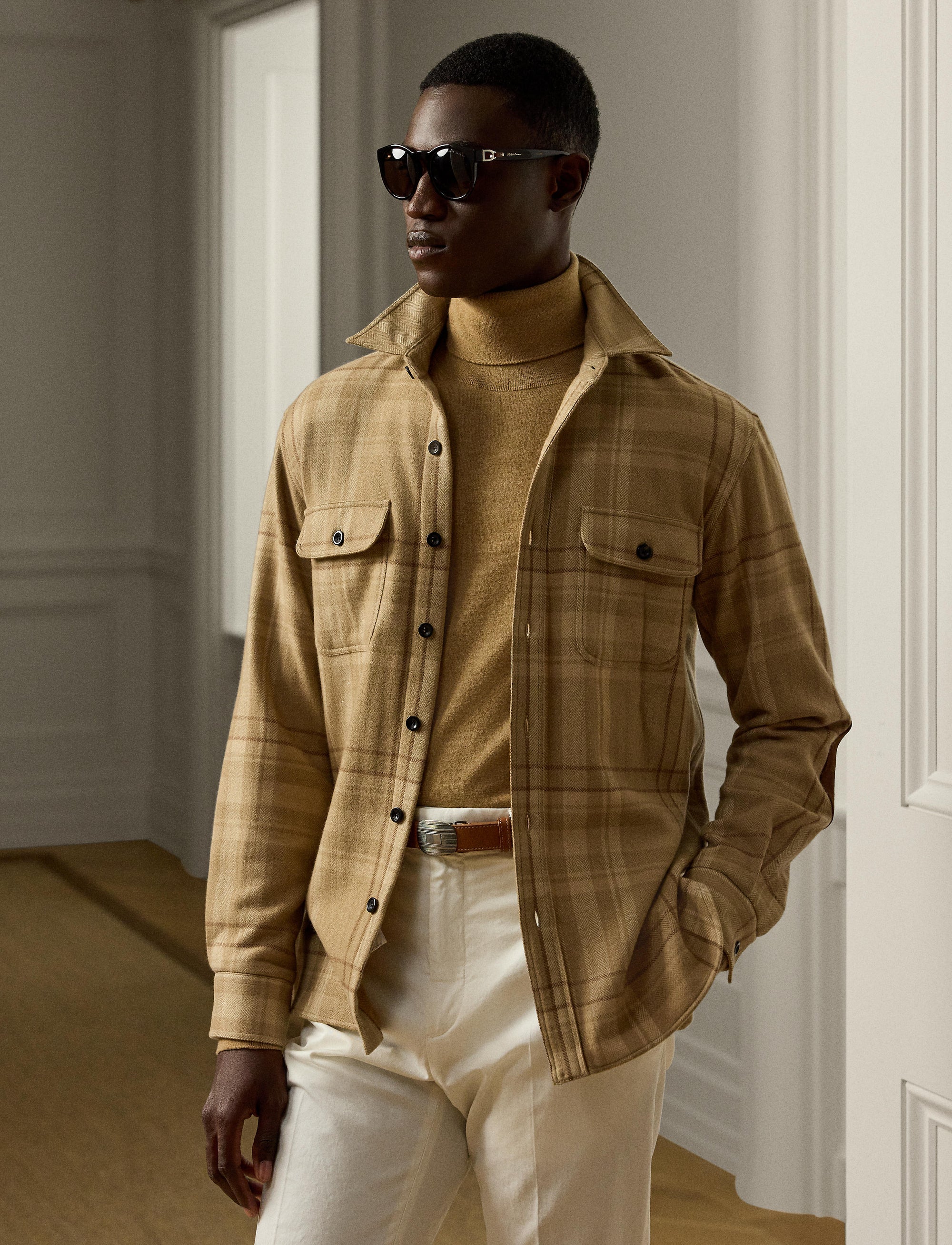 Wool tartan shirt - Camel