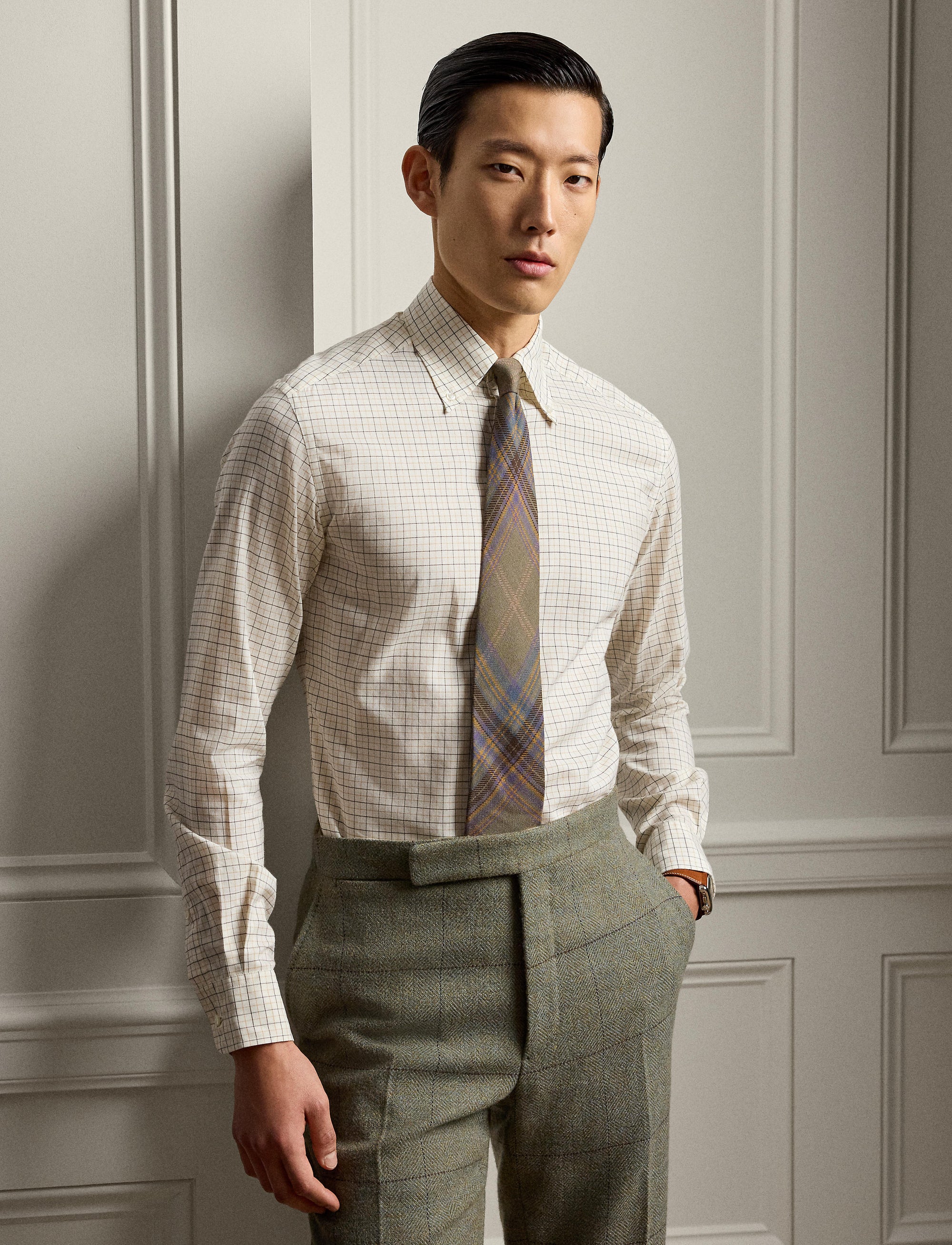 Flannel tattersall shirt - Camel, Brown & Cream