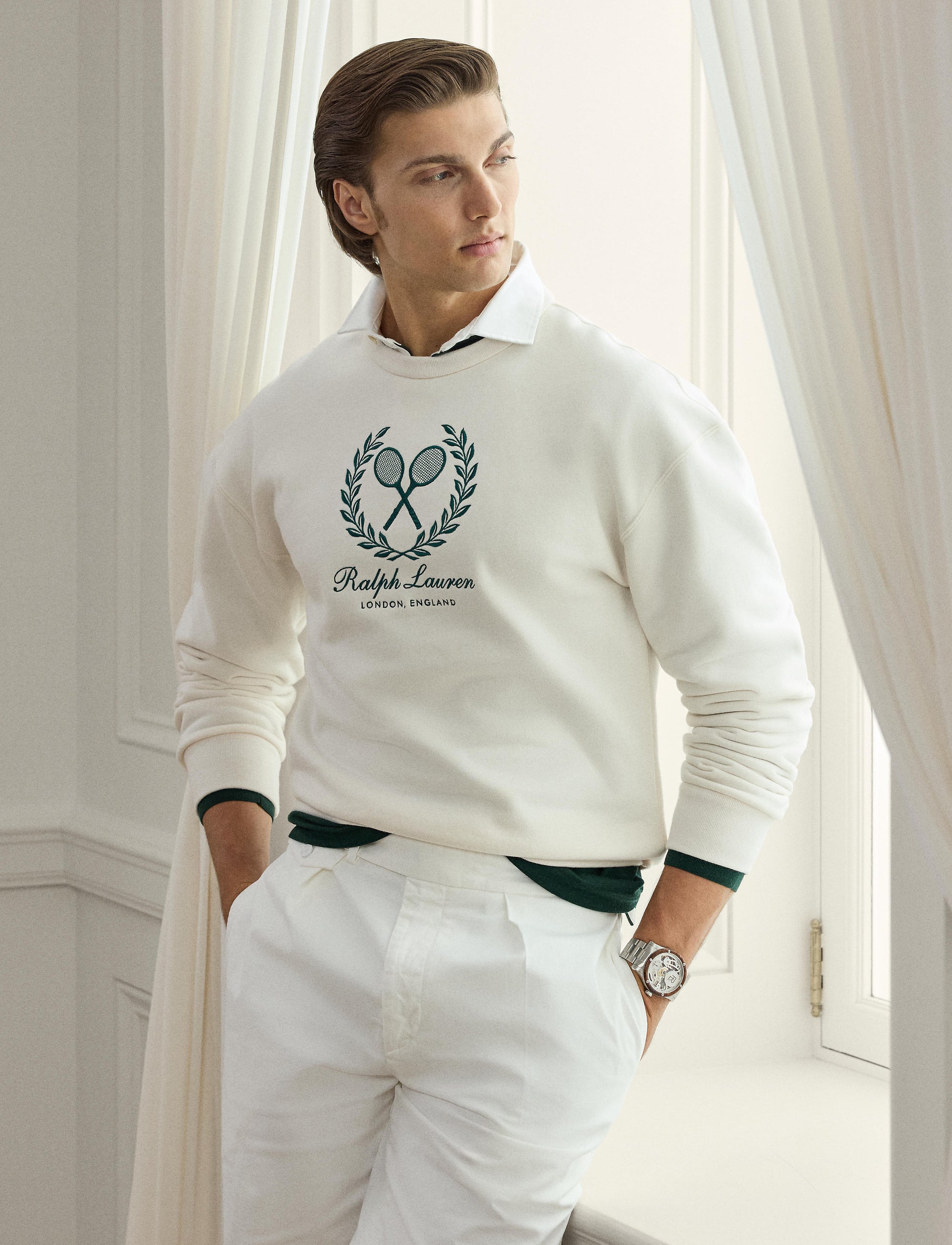 Sweat en coton et cachemire à écusson - Classic Cream