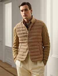 Gilet matelassé en laine et lin mélangé - Tan & Brown