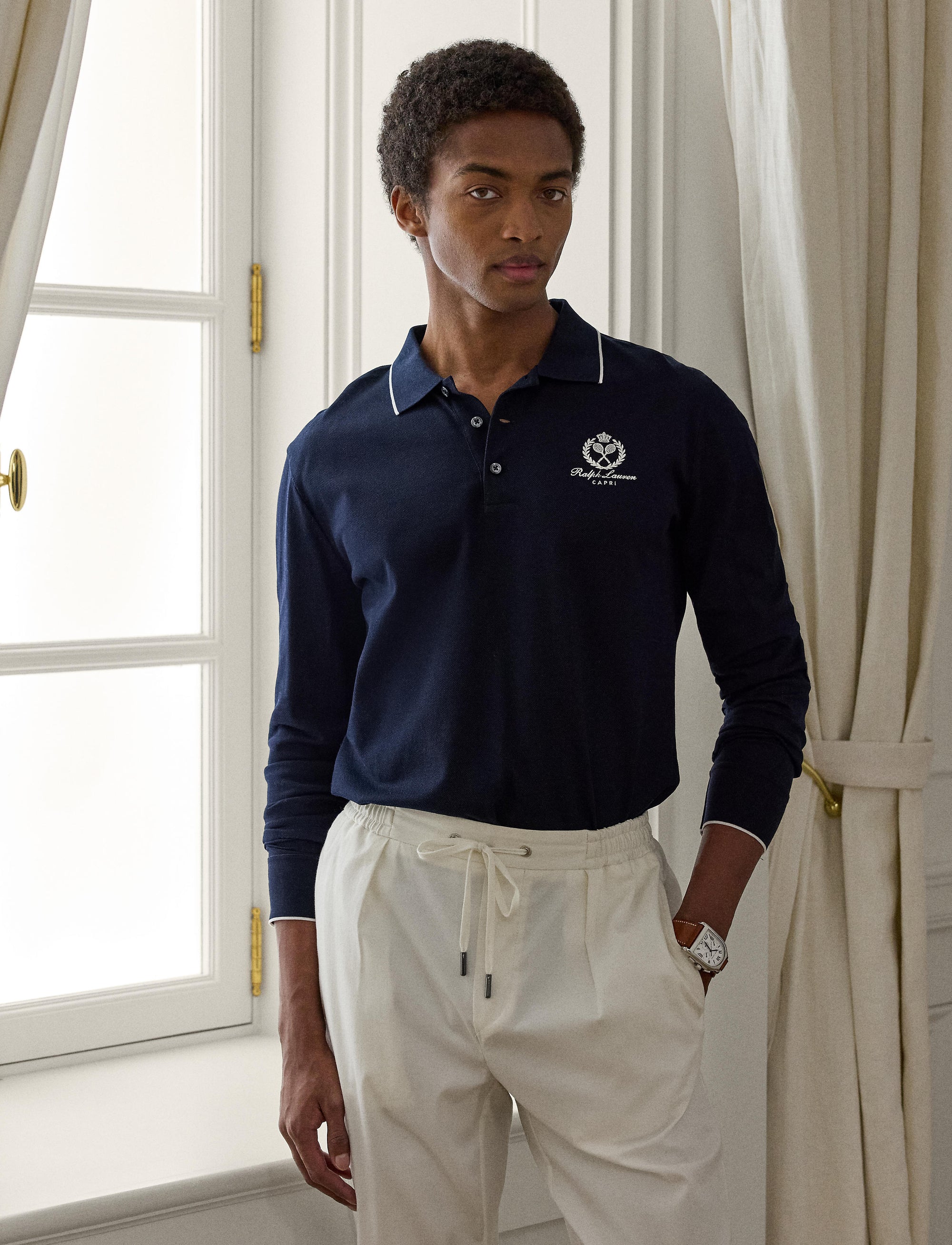 Piqué polo shirt with embroidered badge - Classic Chairman Navy
