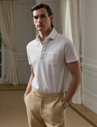 Polo lavé Custom Slim Fit en piqué - Classic White