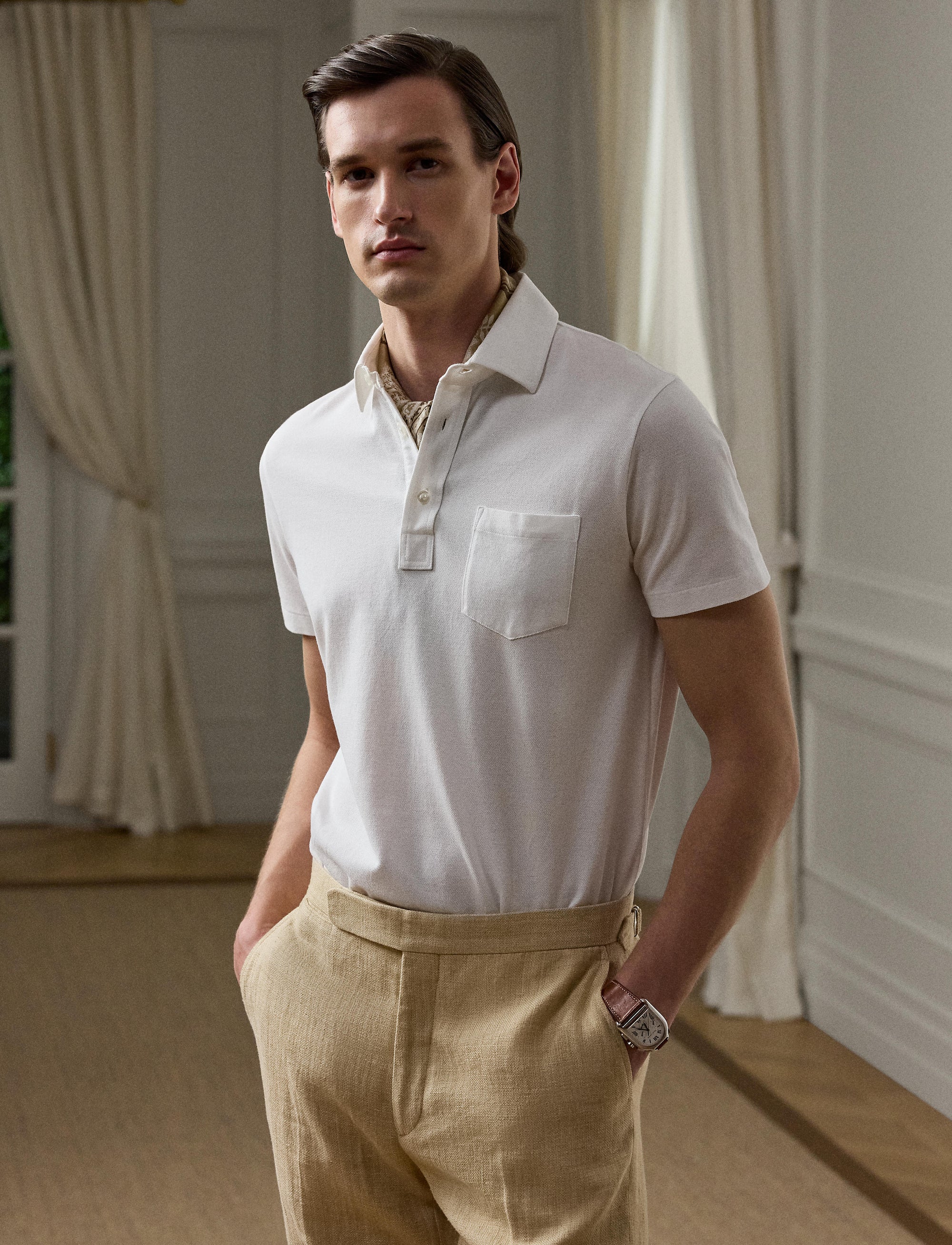Polo lavé Custom Slim Fit en piqué - Classic White