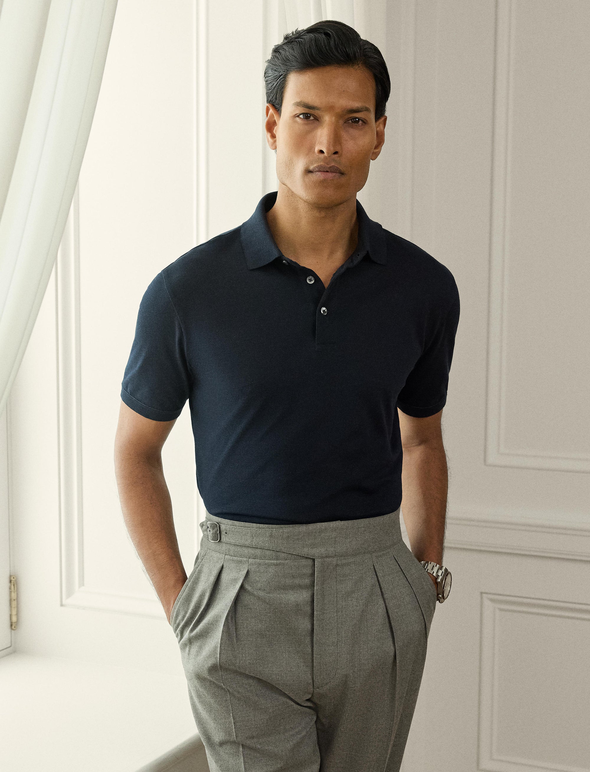 Silk pique polo shirt - Classic Chairman Navy Emb
