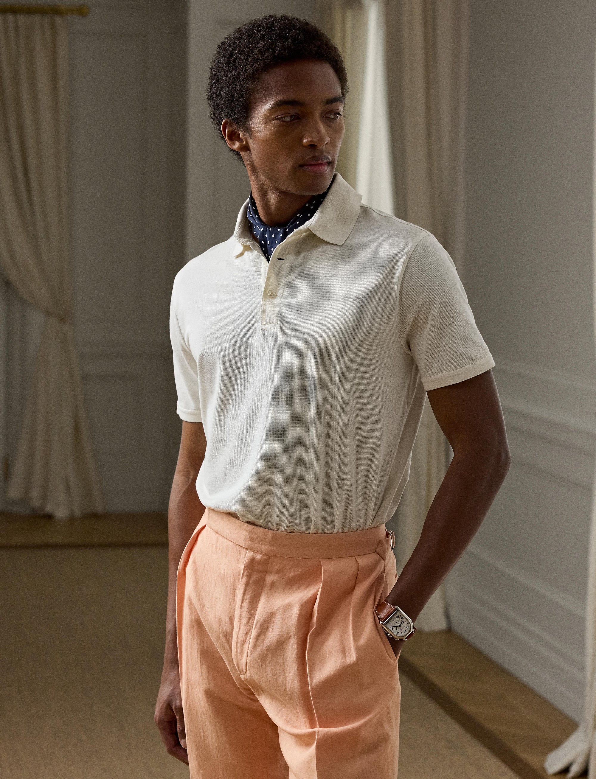 Silk piqué polo shirt - Off White