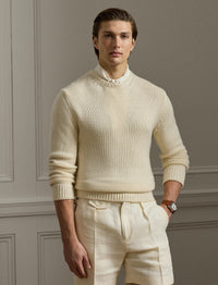 Cashmere and silk blend round-neck jumper - Limestone