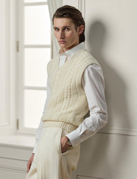 Cashmere and silk blend cable top - Limestone