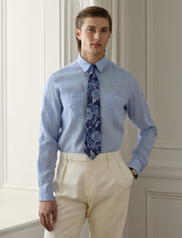 Linen and chambray shirt - Light Blue