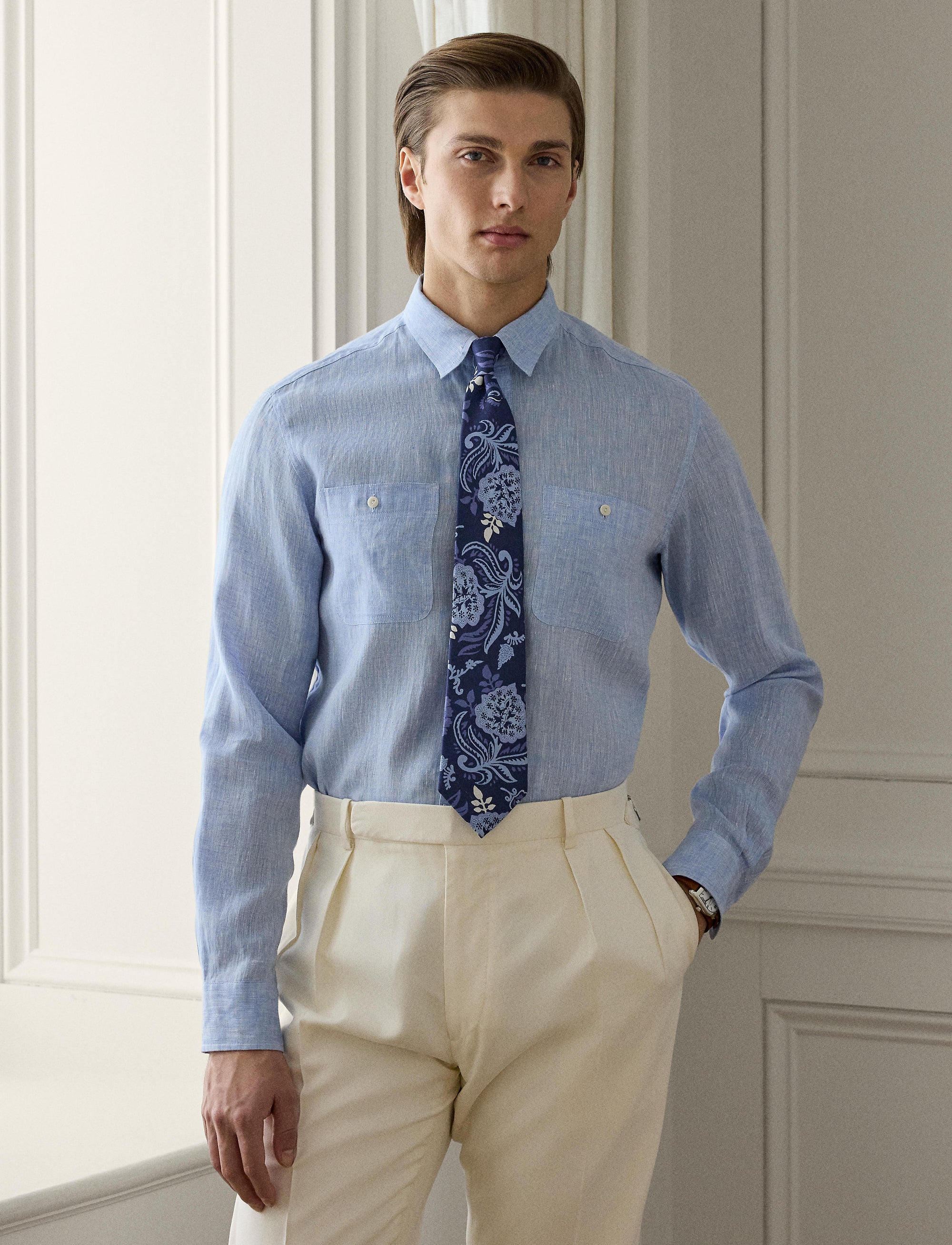 Linen and chambray shirt - Light Blue