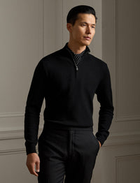Pull demi-zippé en laine piquée - Polo Black