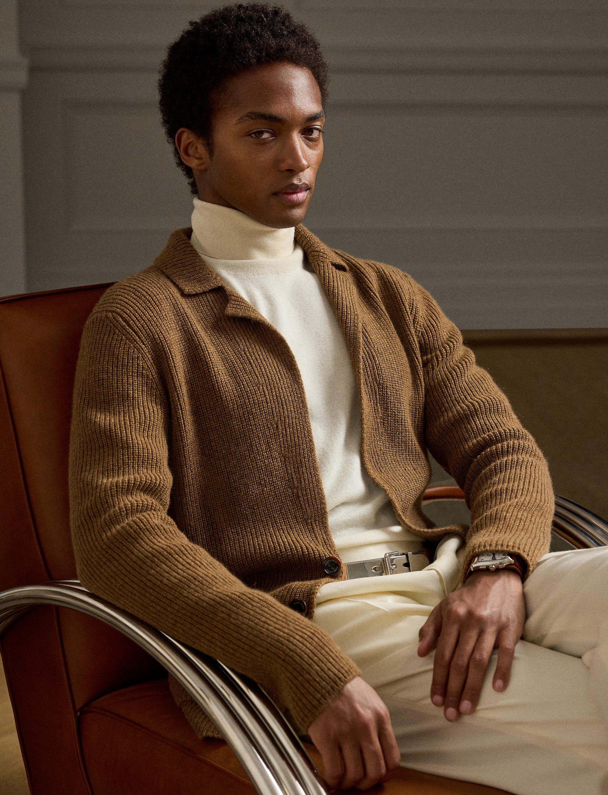 Cardigan en cachemire - Dark Camel Melange