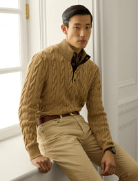 Pull torsadé à col cheminée en cachemire - Camel Melange