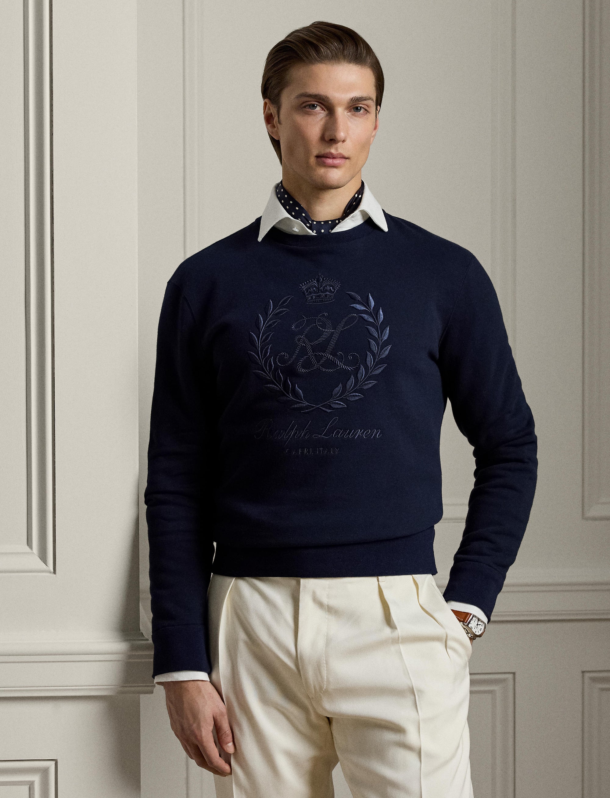 Polo shirt with embroidered fleece badge - Classic Chairman Navy
