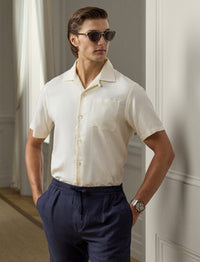 Chemise camp en soie et lin mélangé - Classic Cream