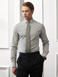 Striped poplin shirt - Warm White & Black