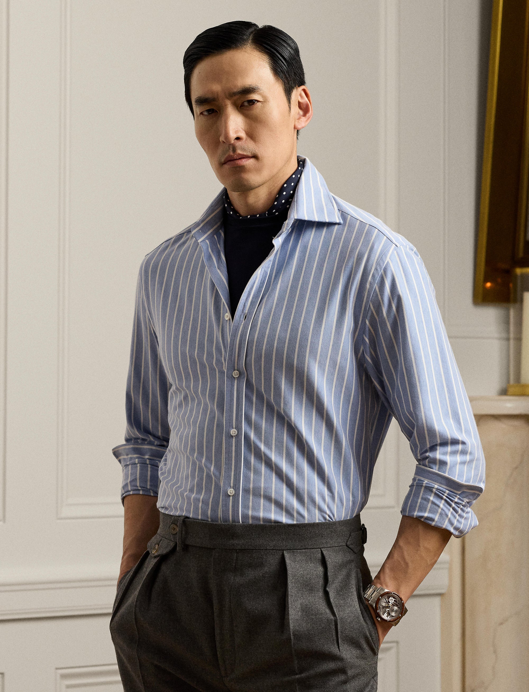 Chemise rayée en jersey stretch - Blue & White