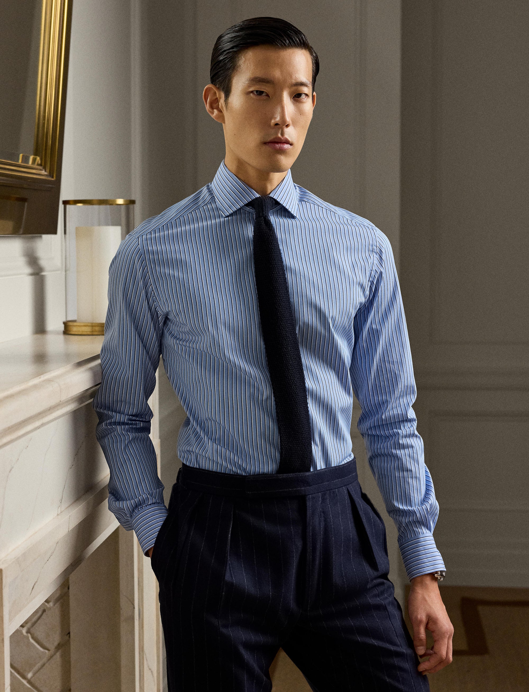 Striped poplin shirt - Light Blue & Navy