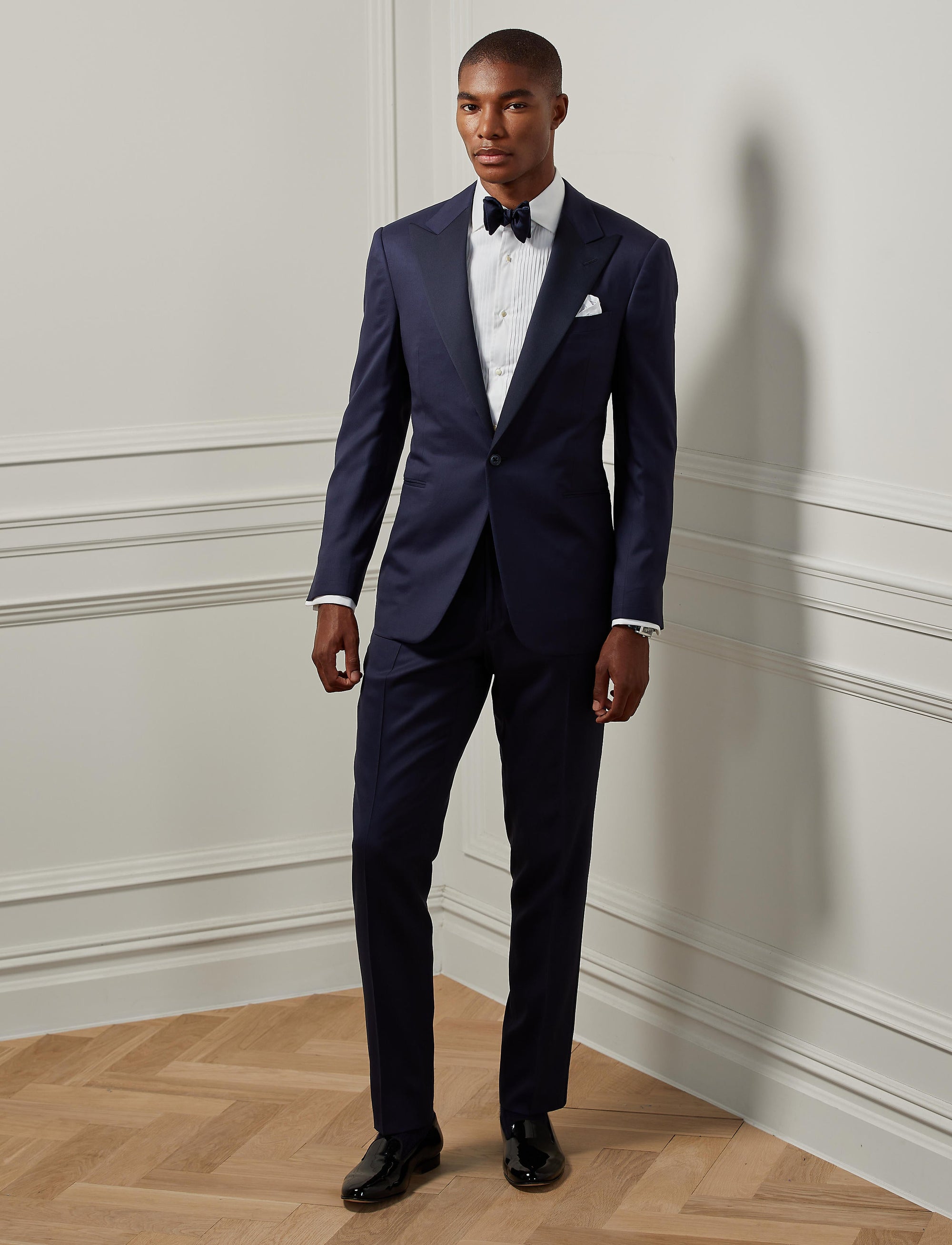 Smoking Gregory revers pointe en gabardine de laine - Navy