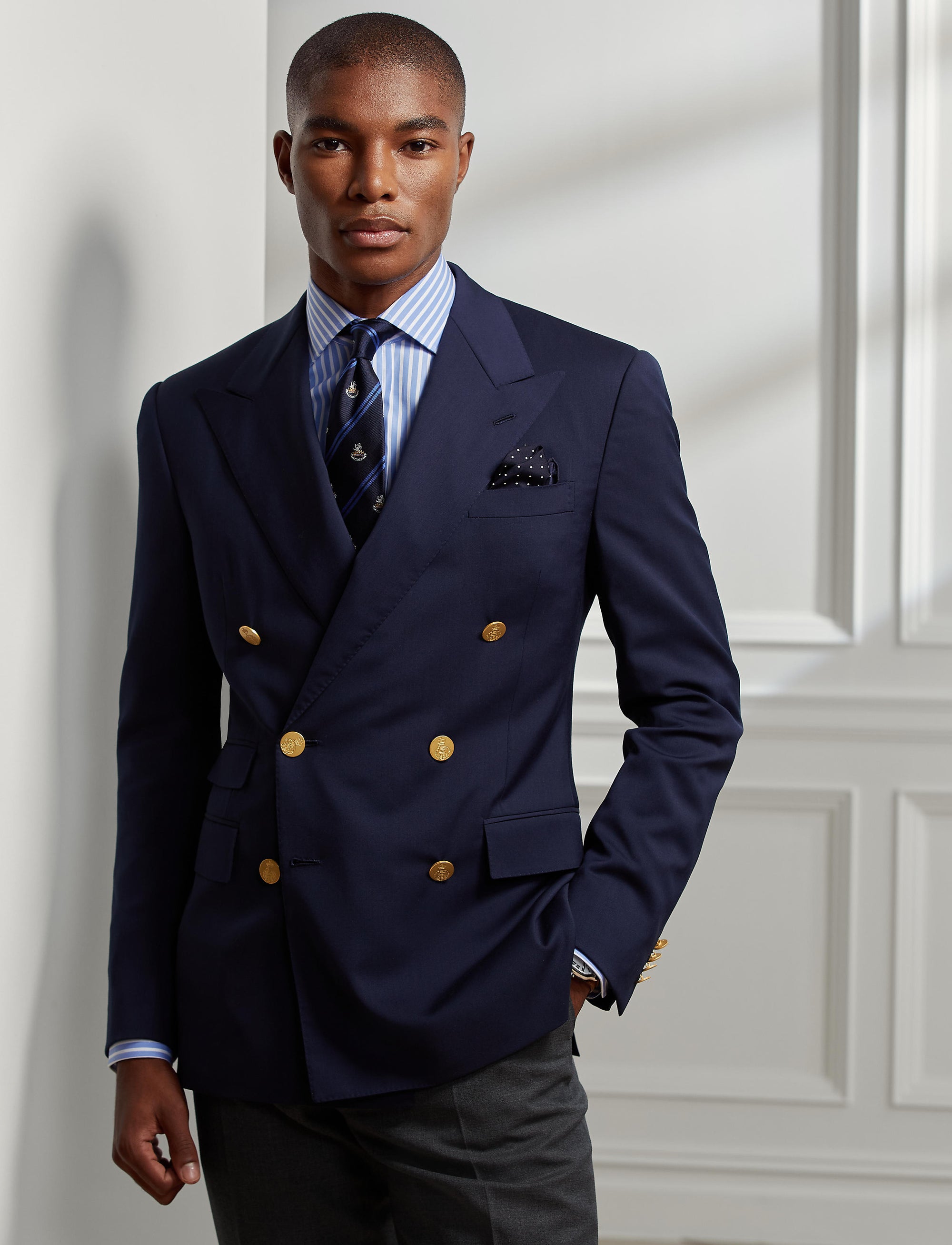 Gregory twill blazer with notched lapels - Navy