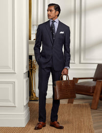 Costume Gregory en sergé de laine - Navy Micro Houndstooth