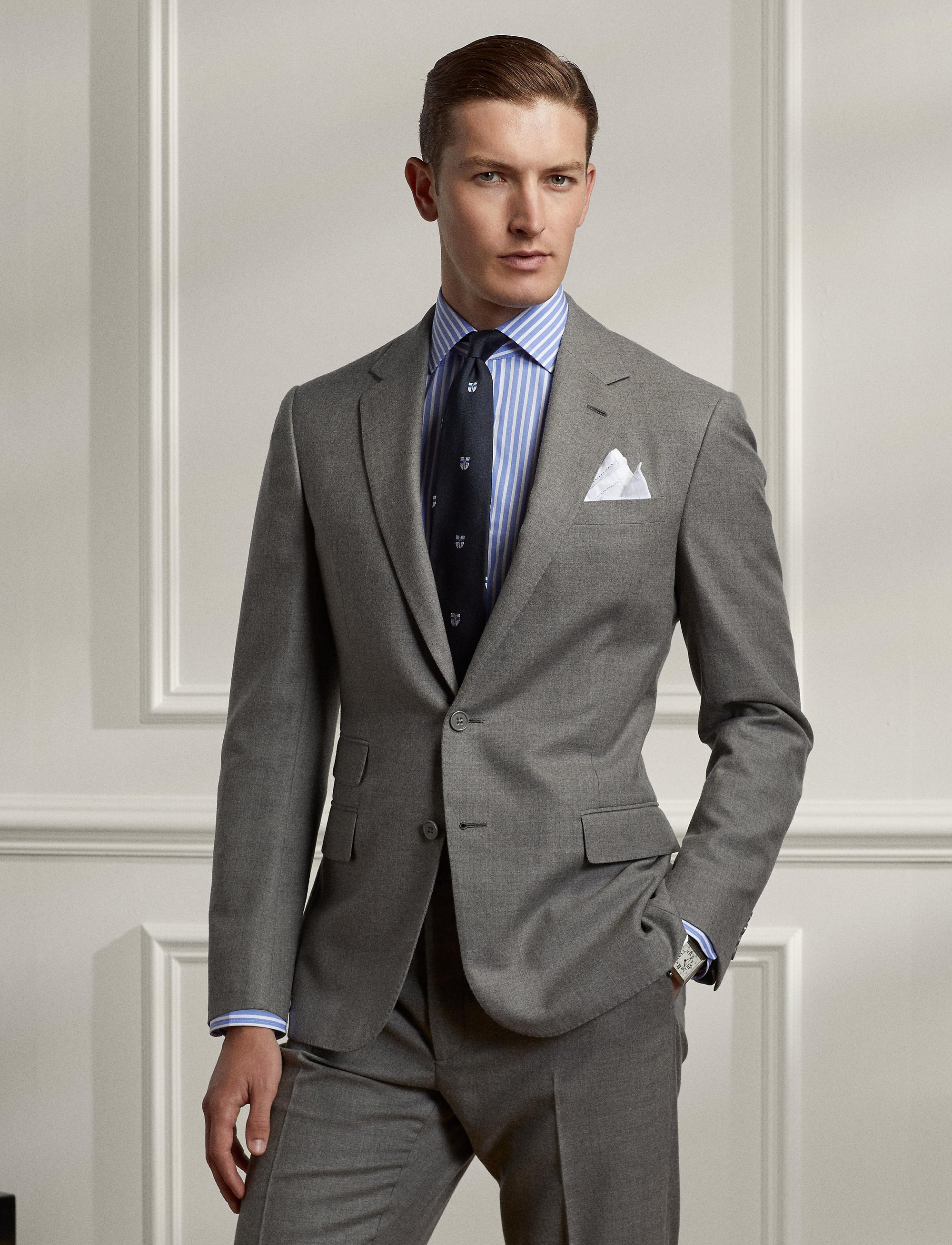 Costume Kent en flanelle de laine - Pearl Grey Melange