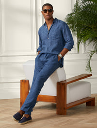 Pantalon en dobby de lin - Dark Indigo
