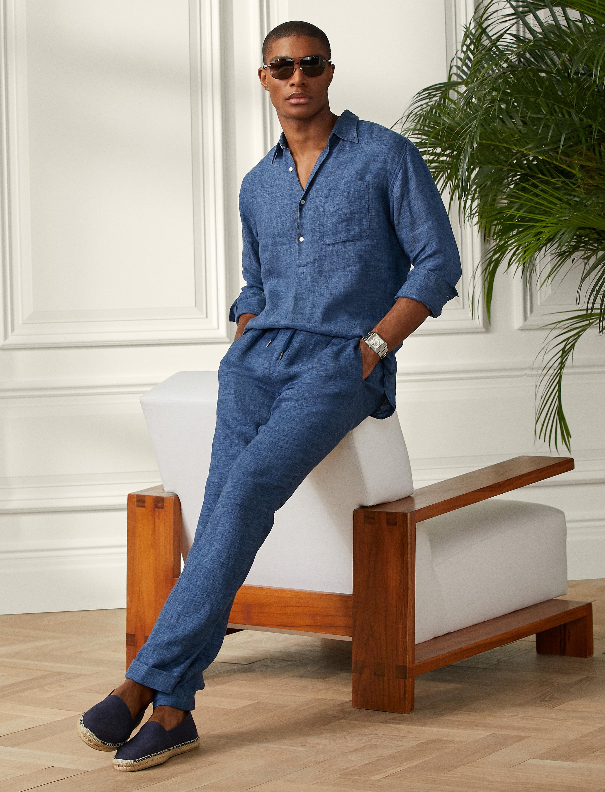 Pantalon en dobby de lin - Dark Indigo