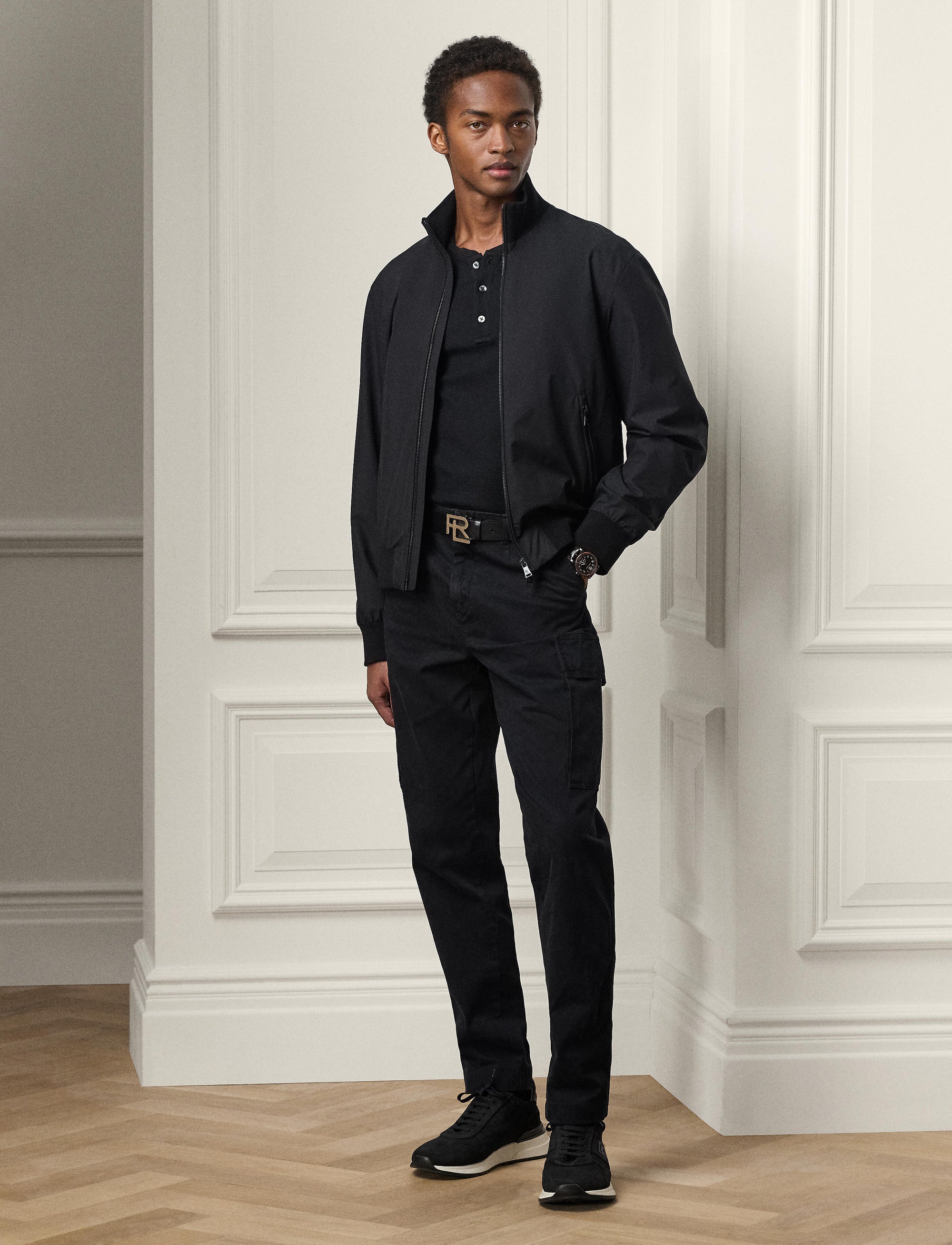 Stretch cotton cargo trousers - Polo Black