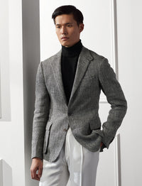 Kent herringbone blazer in linen and silk blend - Cream & Black