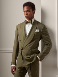 Veste Kent confectionnée main en gabardine de soie - Olive Night
