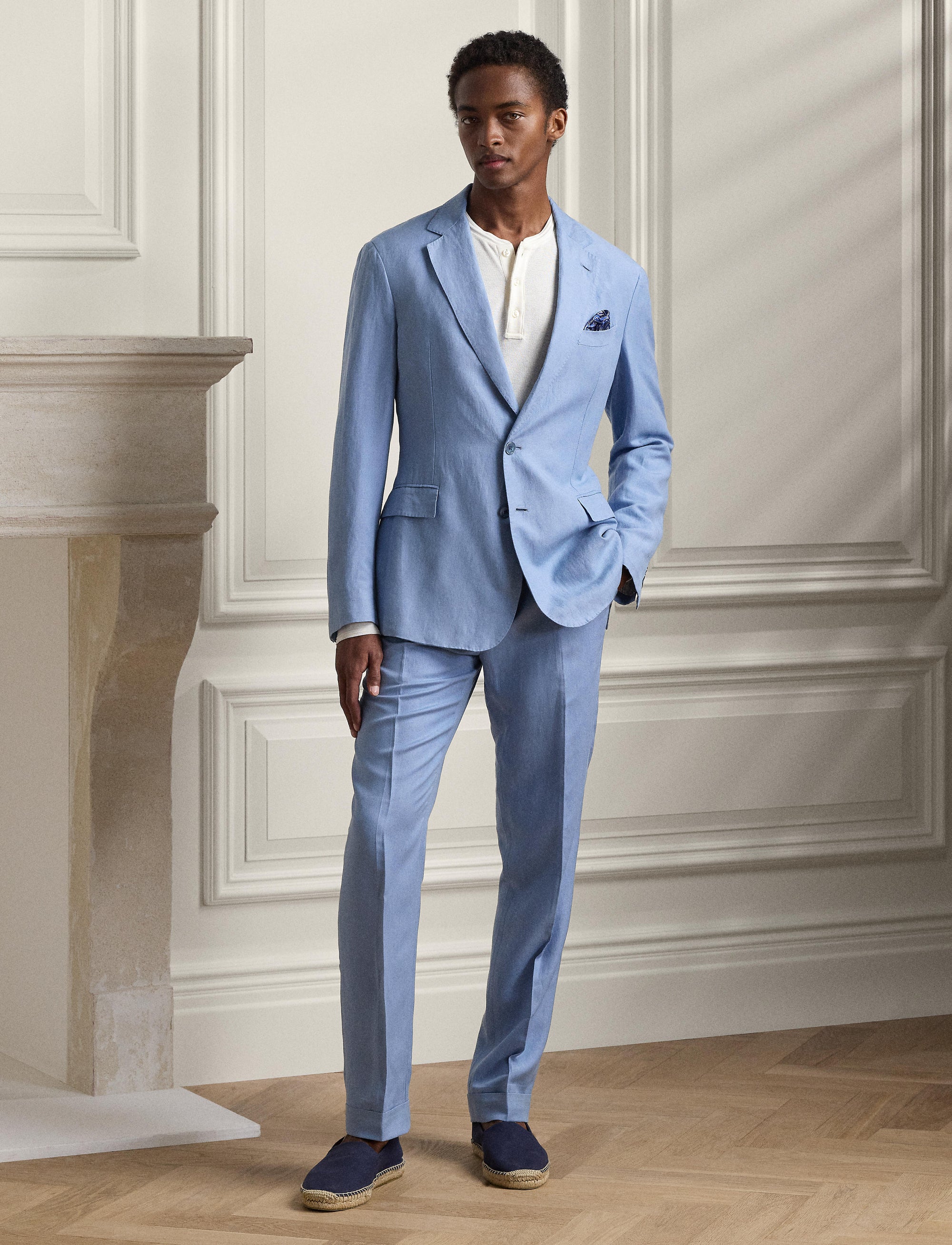 Pantalon Gregory fait main en soie et lin mélangé - Infinity Blue