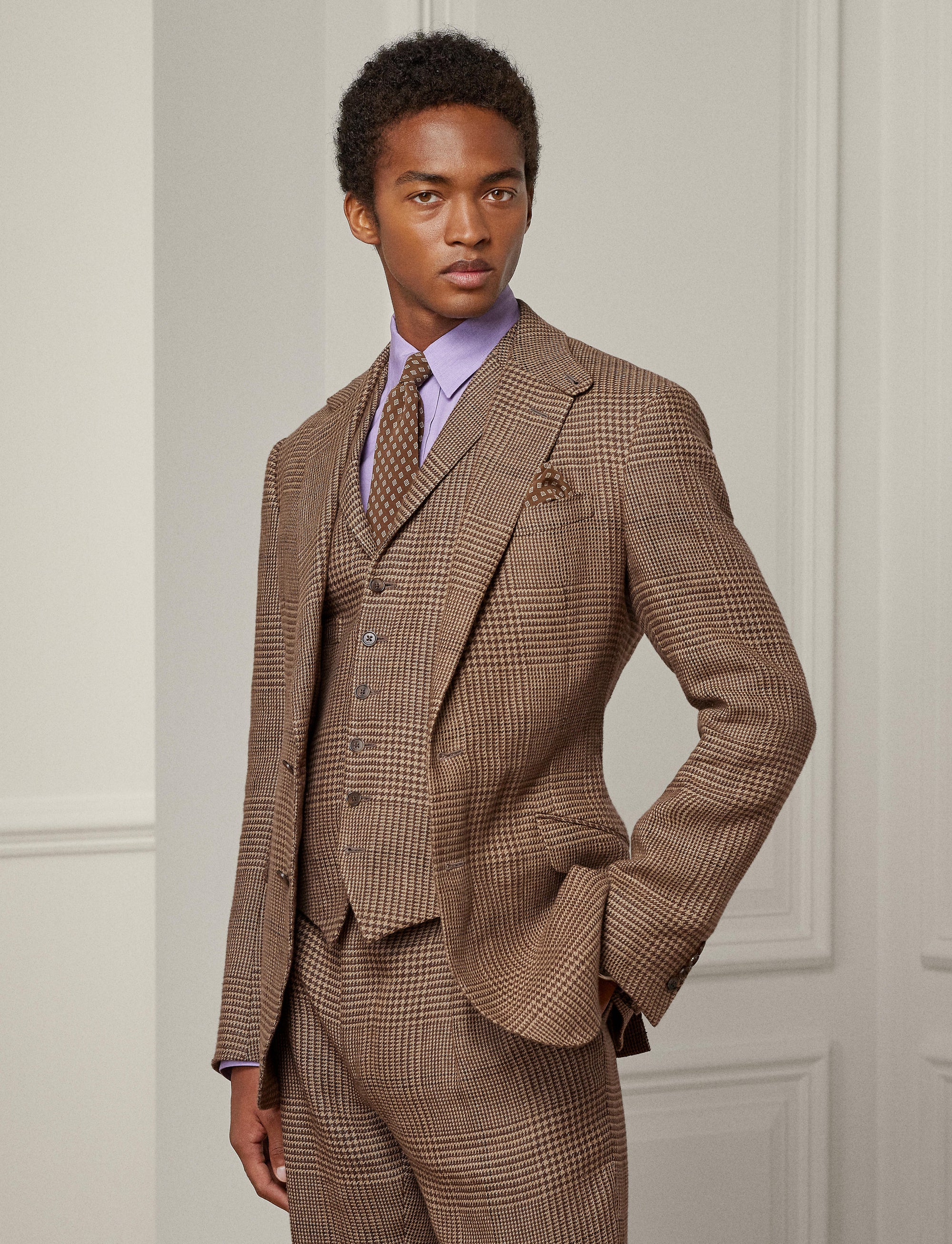 Kent suit jacket in linen - Brown & Tan