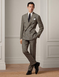 Ralph tartan suit in silk and linen blend - Vintage Cream & Black With Blue Deco