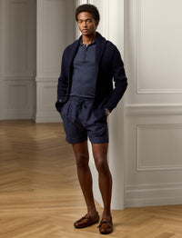 Short confectionné à la main en lin et soie mélangé - Classic Chairman Navy