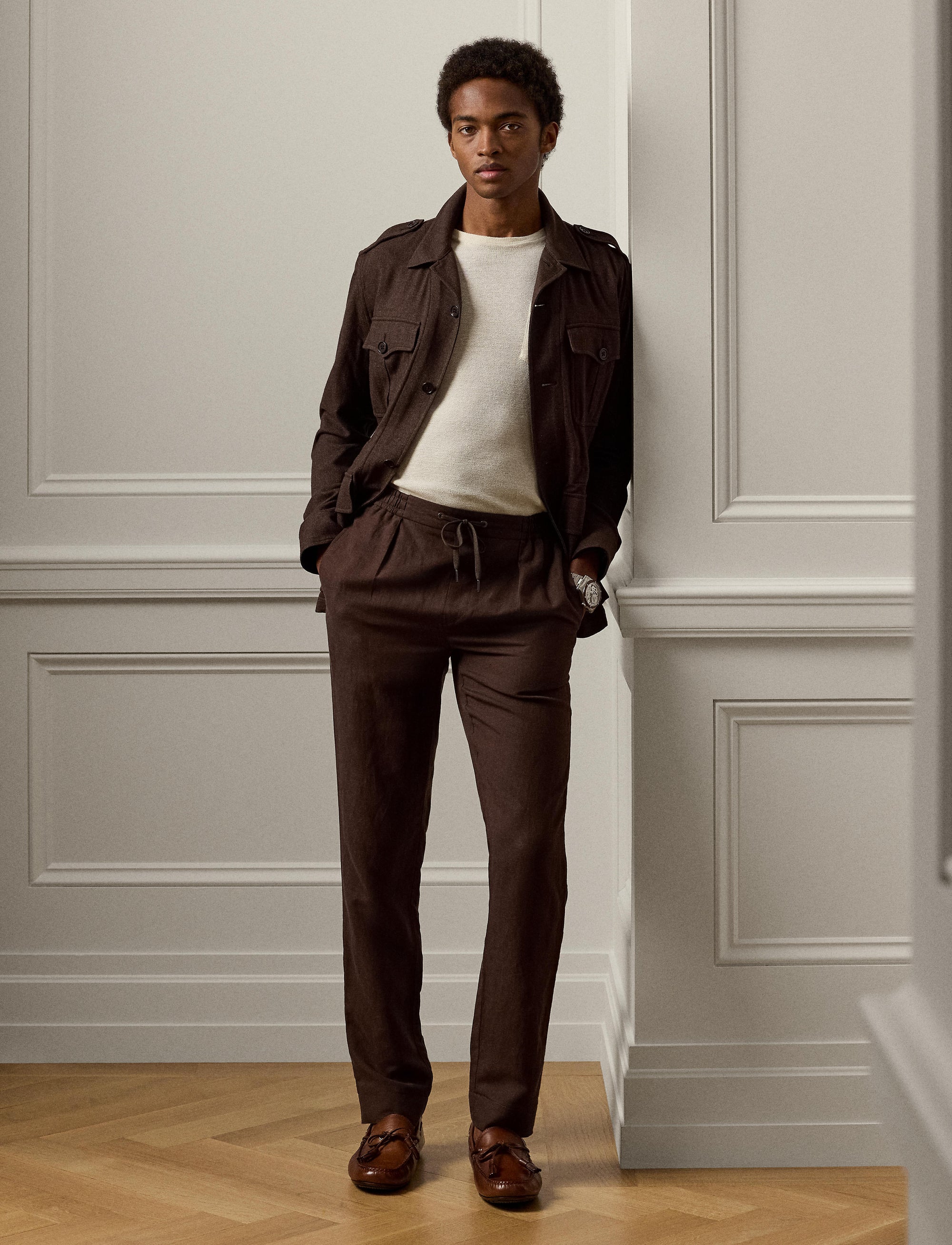 Pantalon en soie et lin mélangé - Luggage Brown