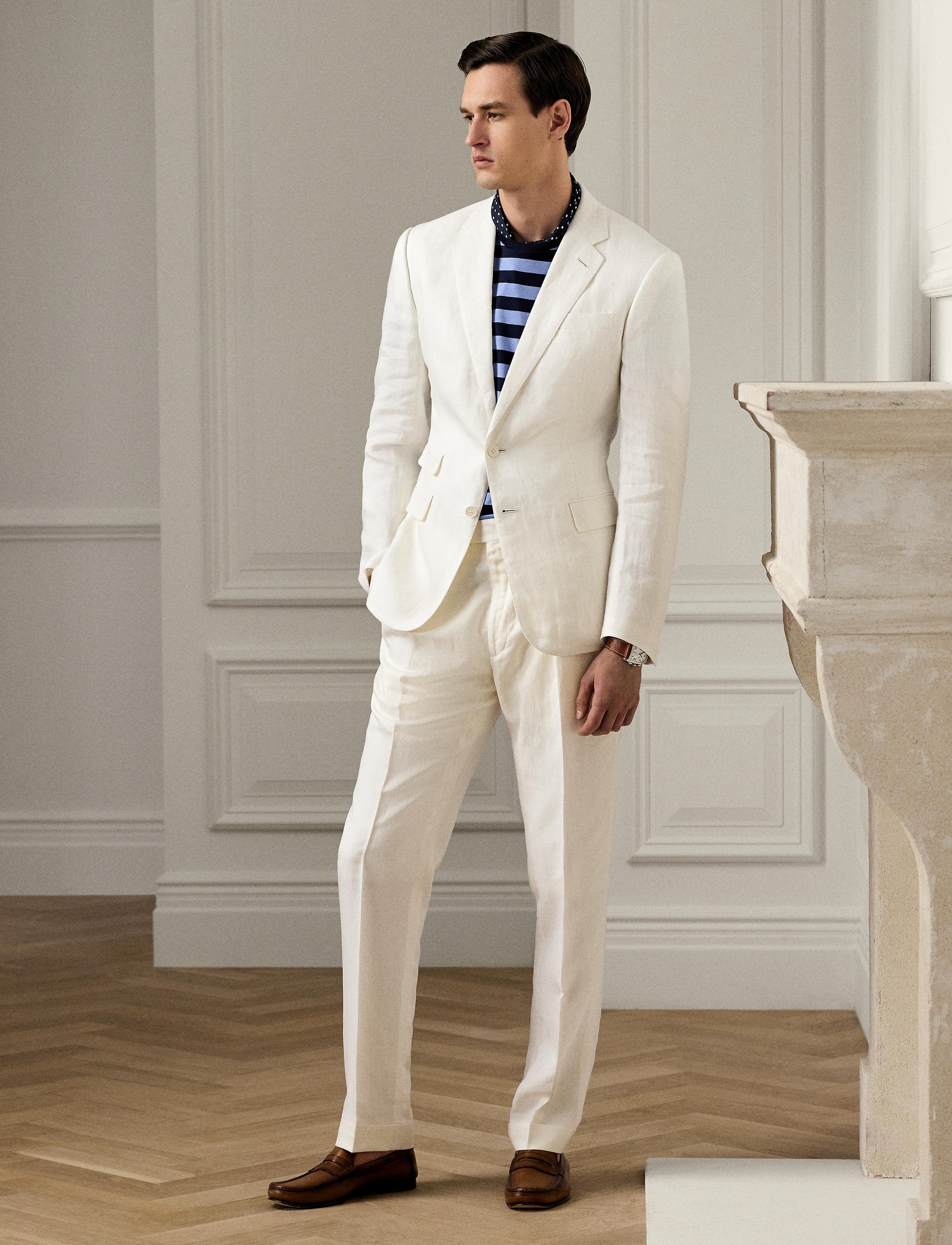 Pantalon Gregory en soie et lin mélangé - Classic White