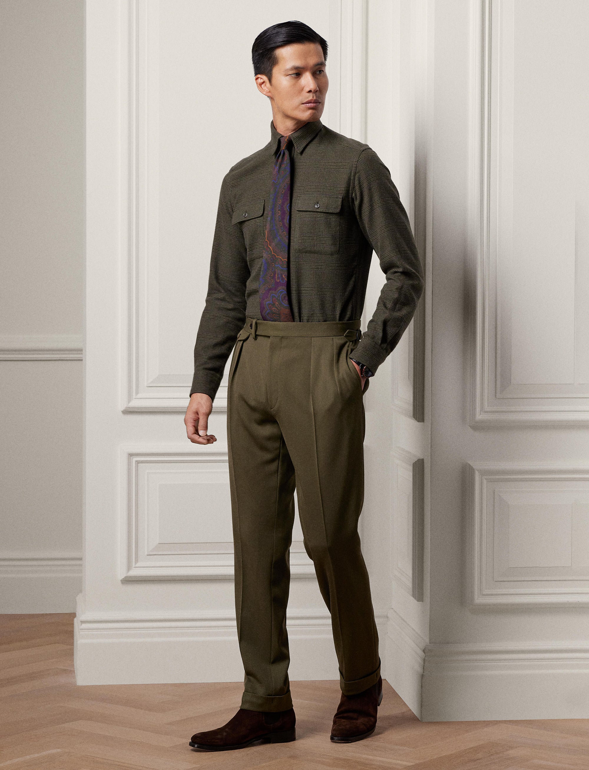 Pantalon Gregory en sergé de laine - Olive
