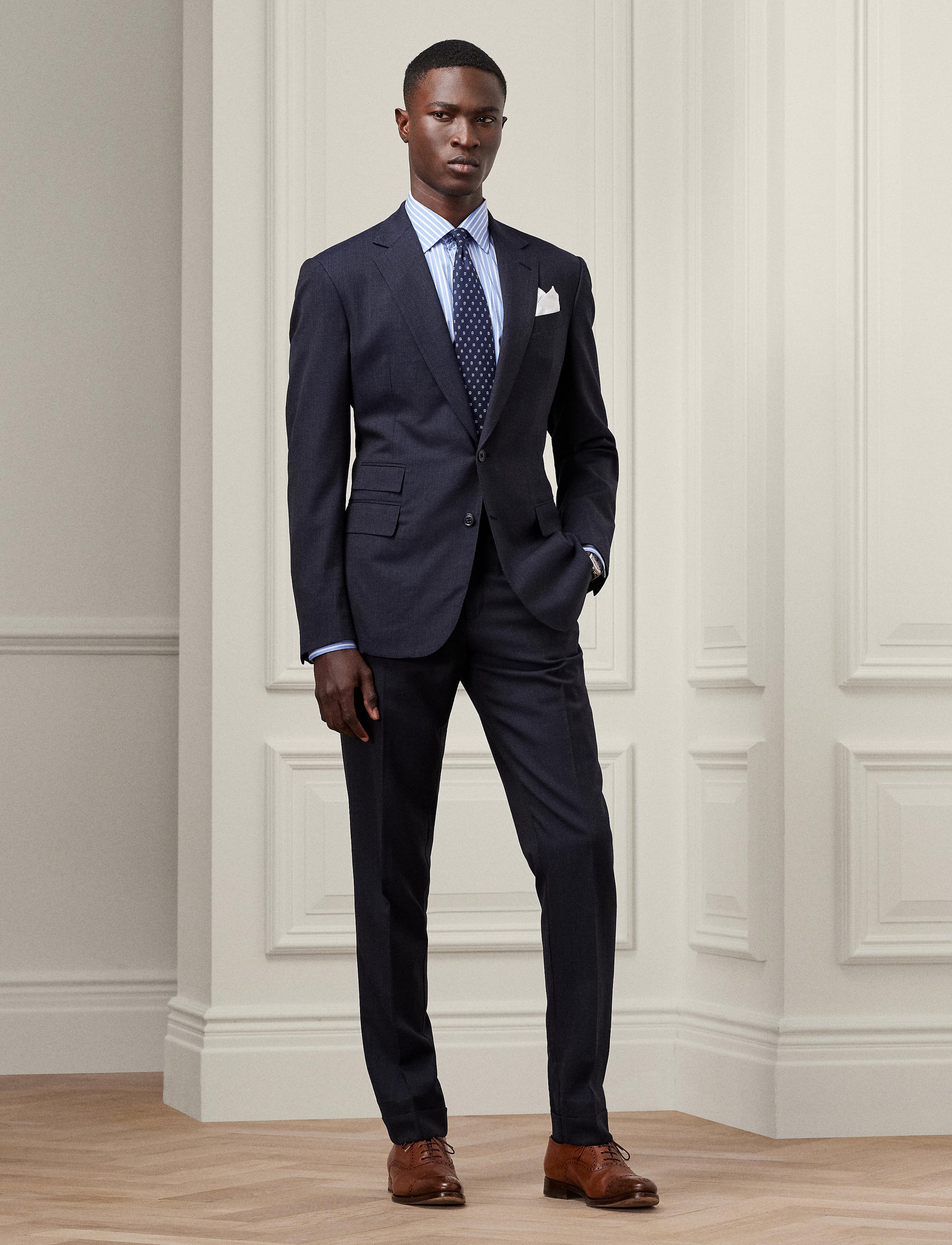 Costume Kent fait main en laine - Navy & Grey