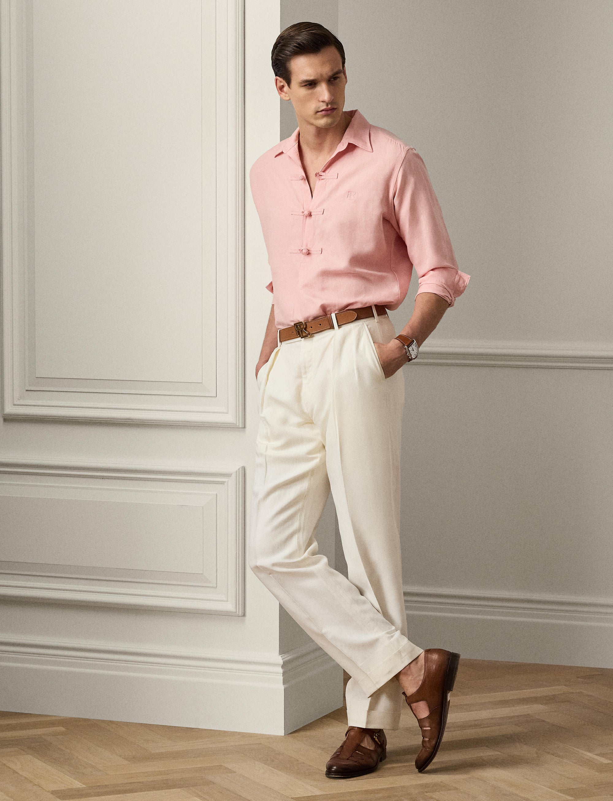 Pantalon de costume en lin et soie mélangé - Classic Cream