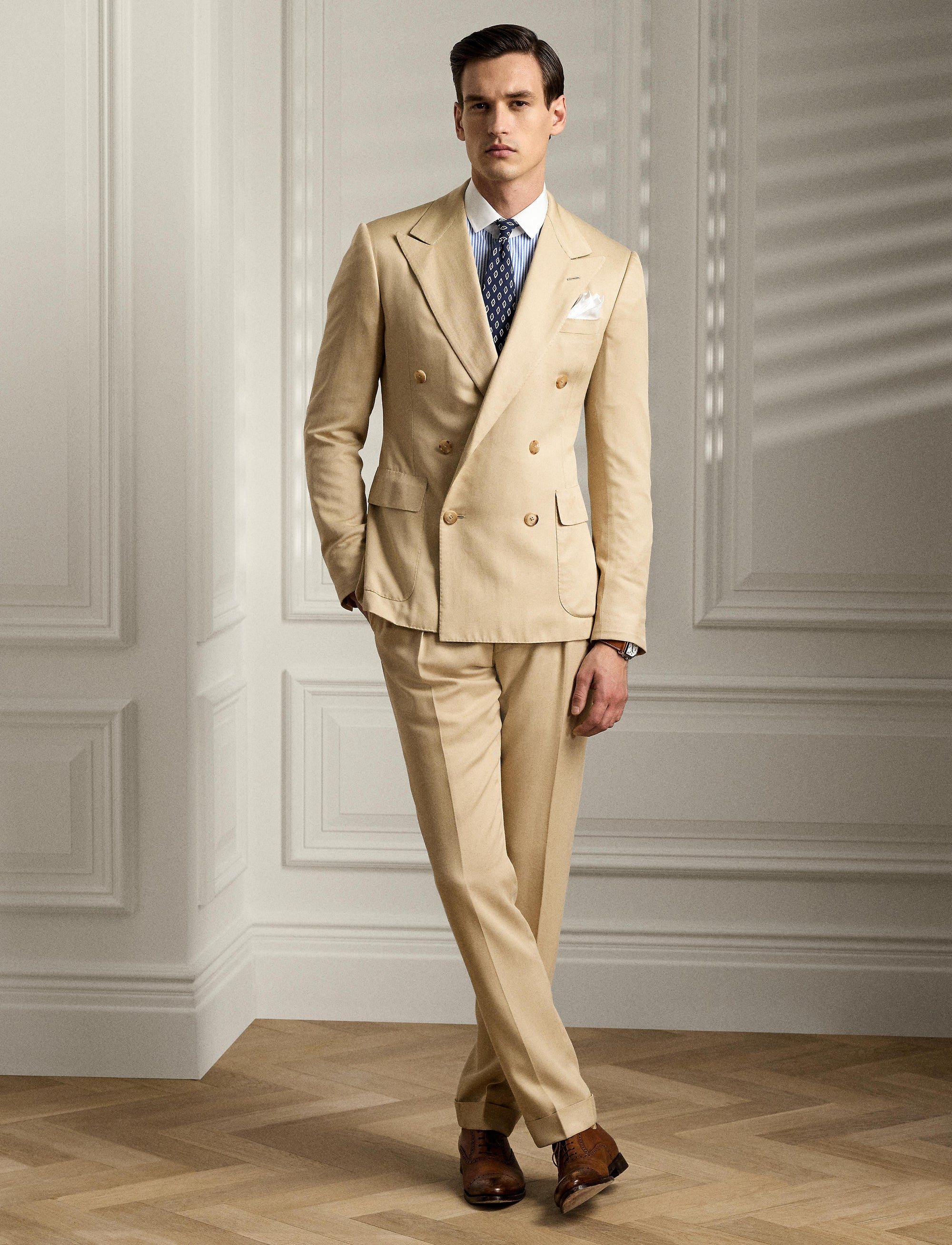 Costume Gregory fait main en soie mélangée  - Light Tan