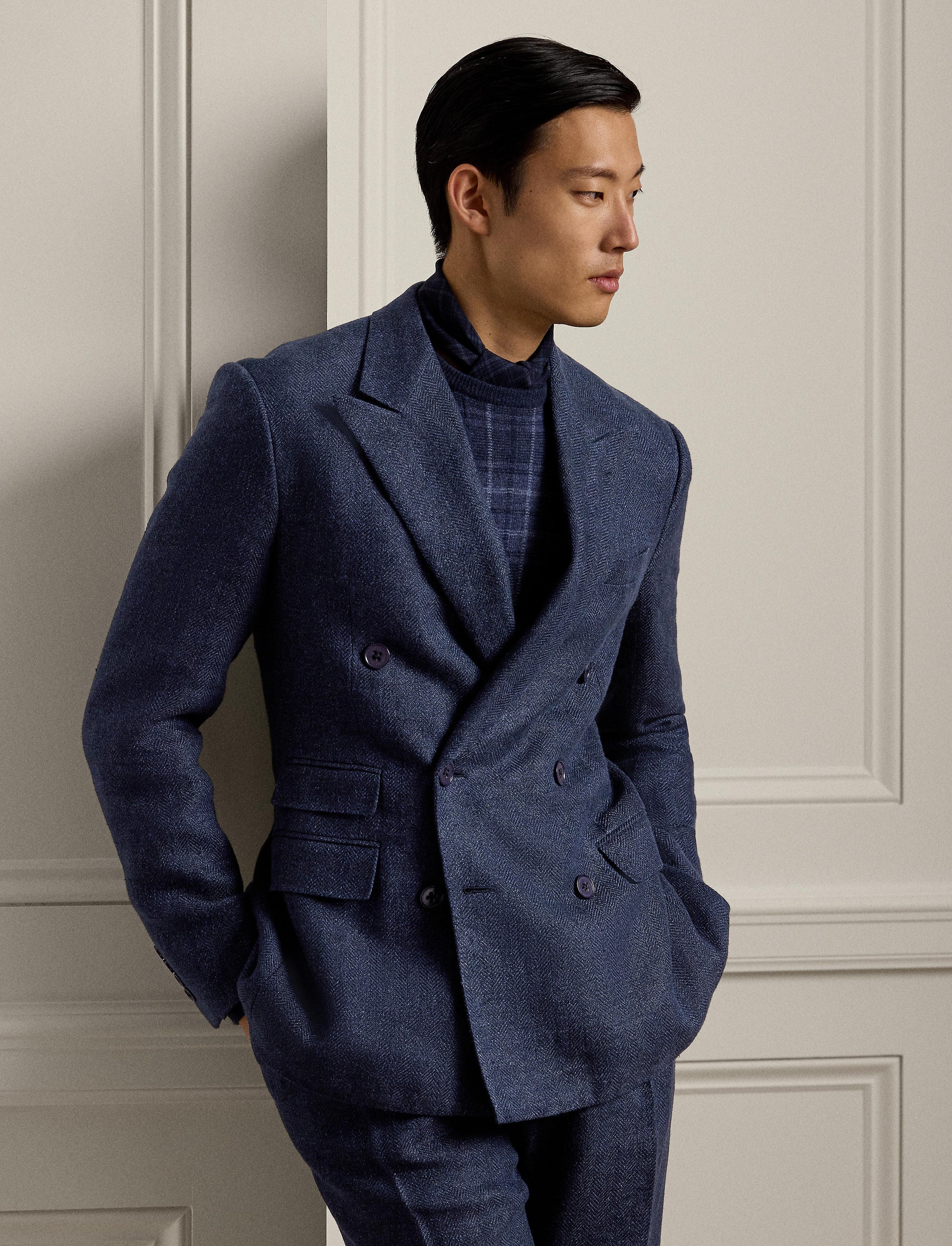 Veste Kent à chevrons en lin - Navy