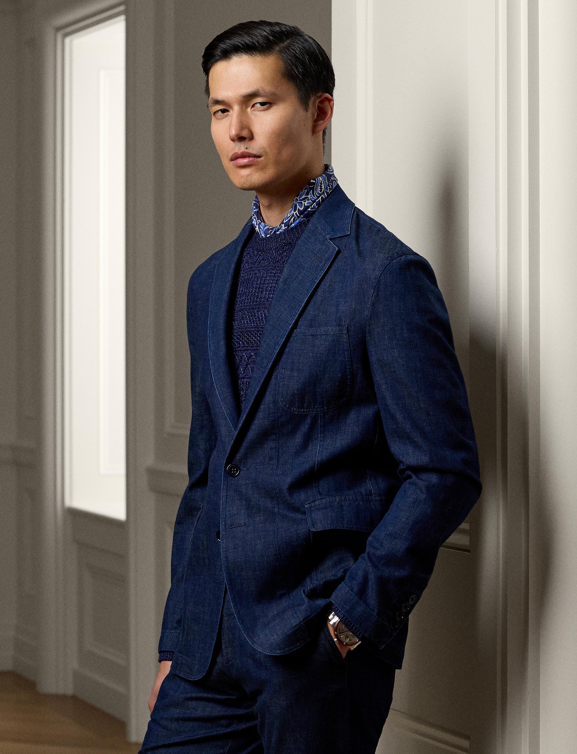 Veste de costume Kent en denim - Navy