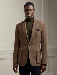 Blazer Kent pied-de-poule en cachemire et laine mélangé - Dark Brown, Multicolore With Burgundy Deco