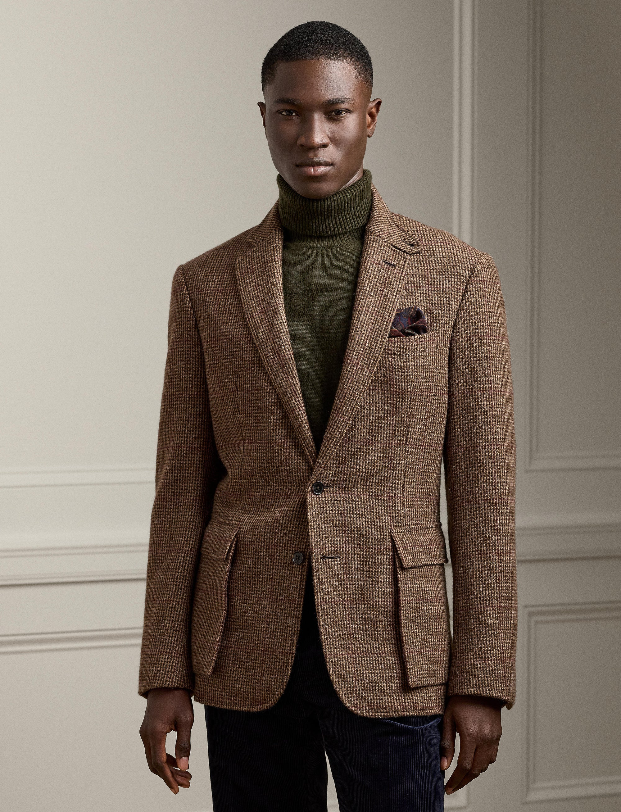 Blazer Kent pied-de-poule en cachemire et laine mélangé - Dark Brown, Multicolore With Burgundy Deco