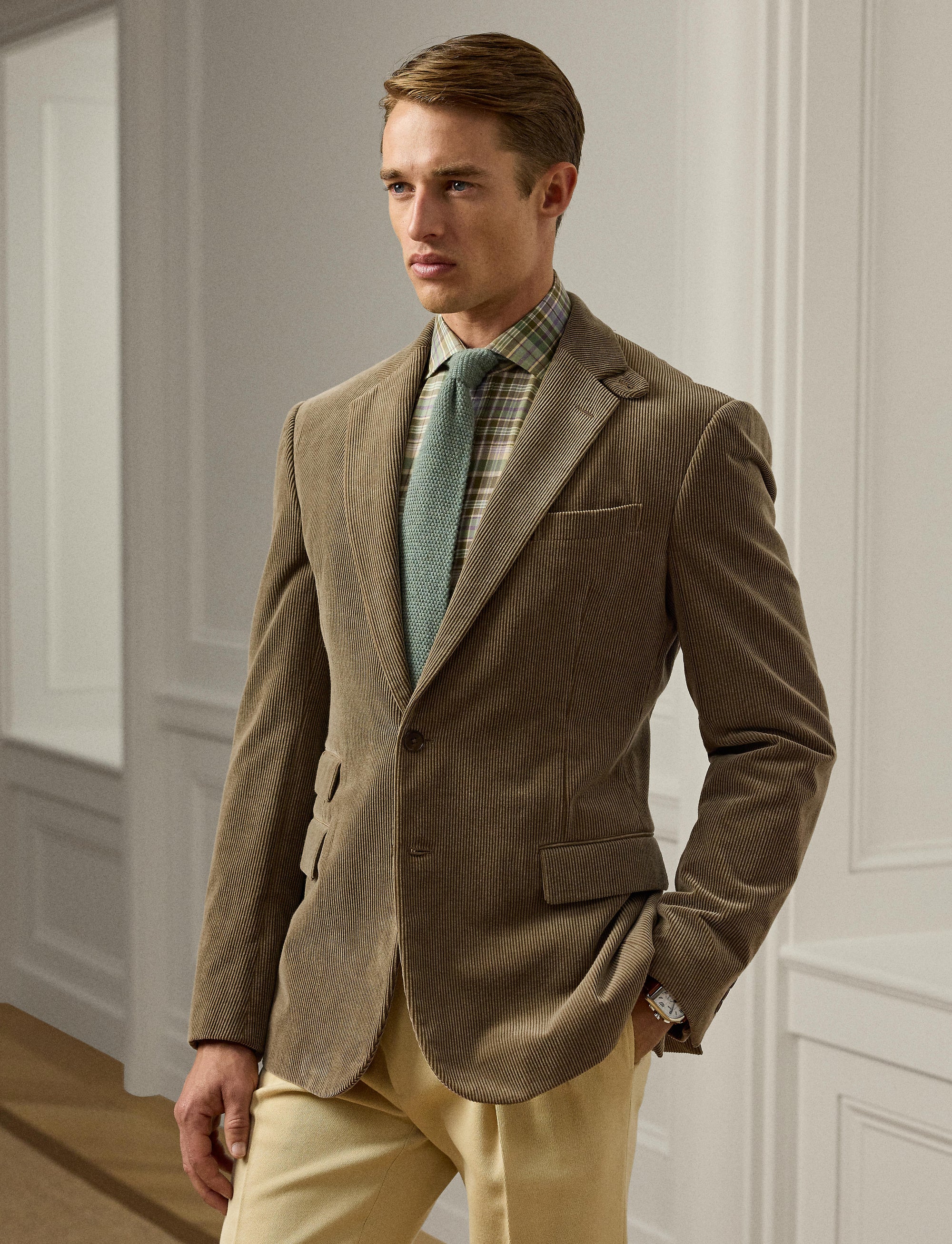 Veste de costume Kent en velours - Camel Melange