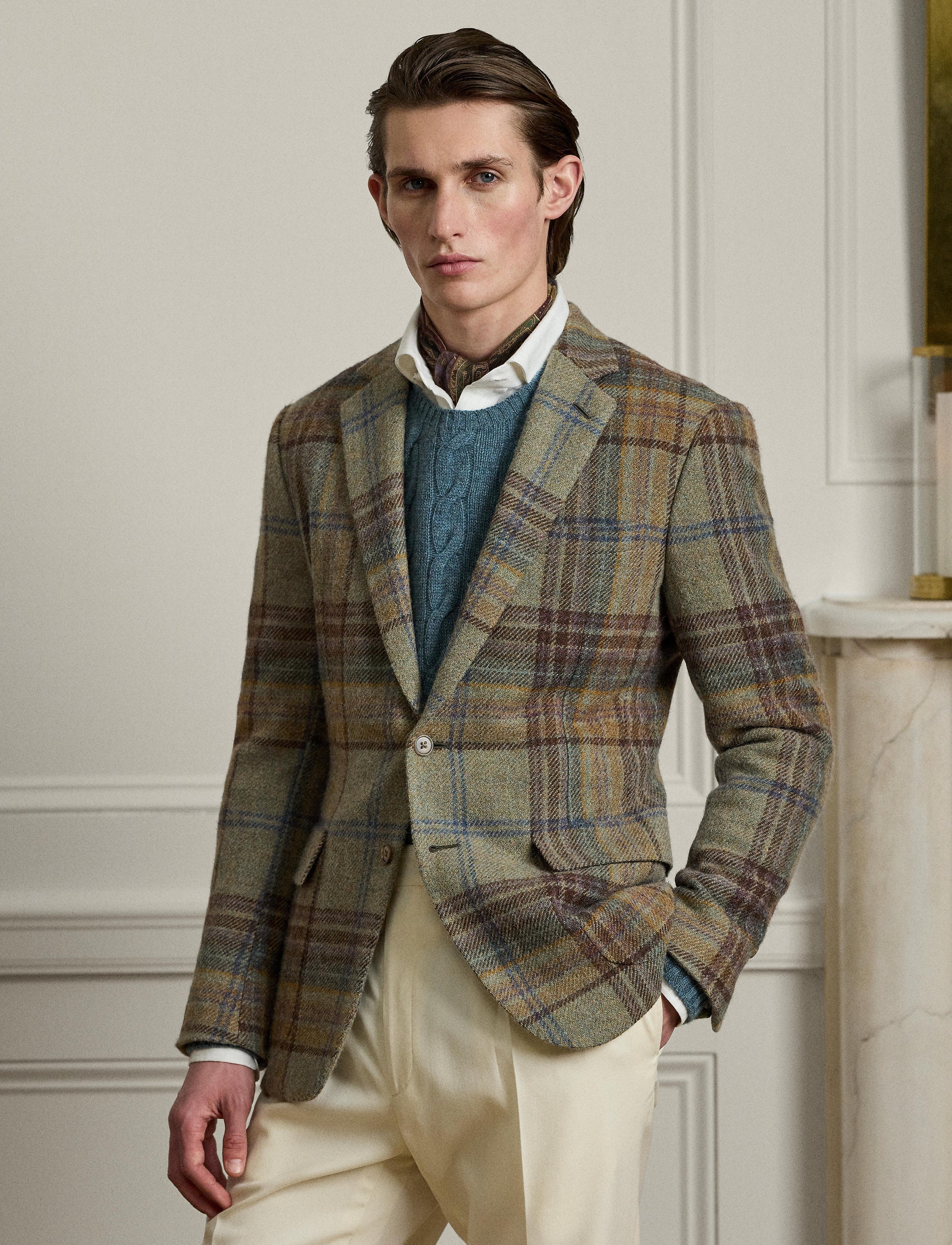 Blazer Kent écossais en laine - Sage, Brown, Tan & Multicolore